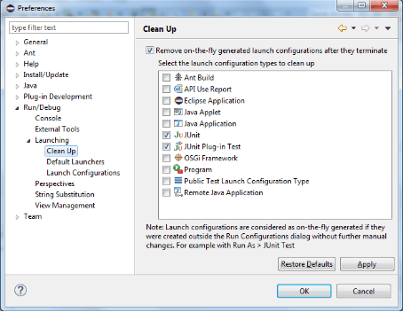 Launch clean up preferences page